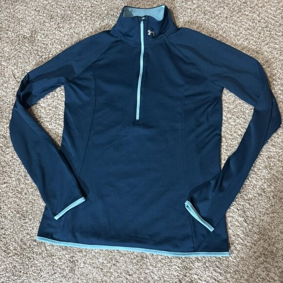Under Armour Threadborne Shirt Womens Small Blue 1/4 Zip Pullover HeatGear - Picture 1 of 10